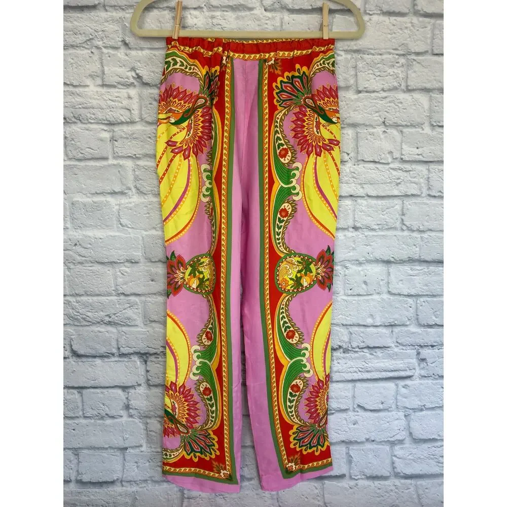 NWT FARM Rio Multicolor Beach Toucans Scarf Straight Leg Pants XS - Picture 3 of 16